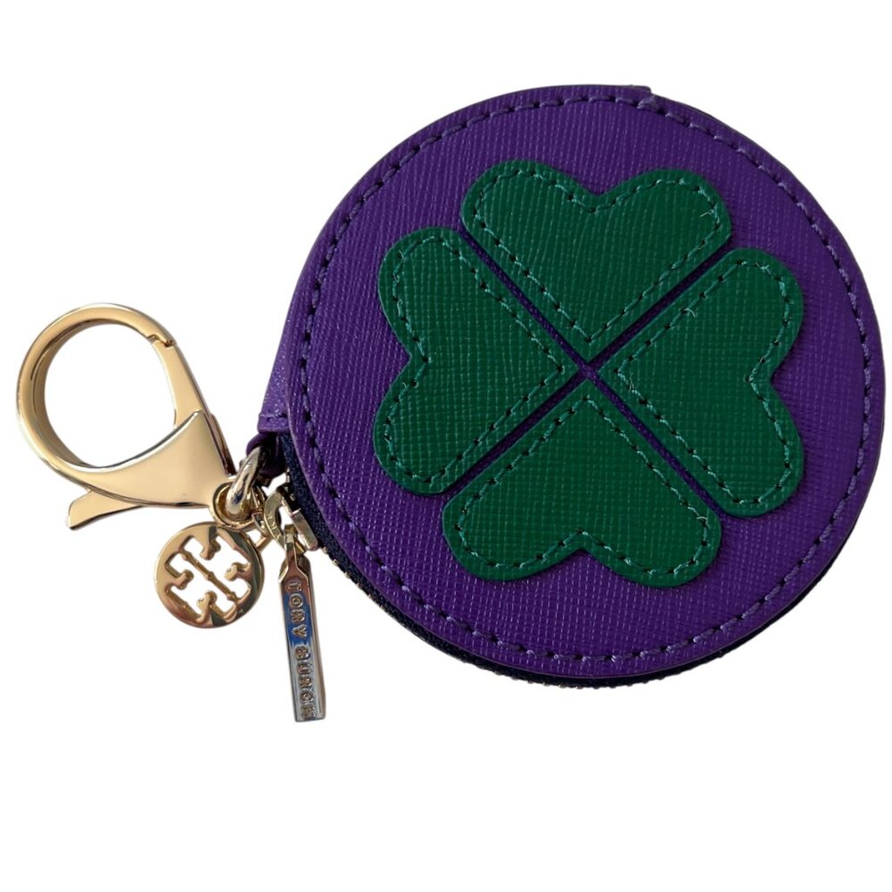 NWOT Tory Burch Horseshoe Clover Kerrington Round Zip Coin Case/Key Fob/BagCharm - Picture 2 of 9